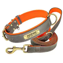 Personalised Leather Dog Collar & Leash Set – Free Engraved Nameplate