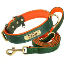 Personalised Leather Dog Collar & Leash Set – Free Engraved Nameplate