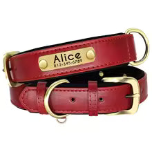 Personalised Leather Dog Collar & Leash Set – Free Engraved Nameplate