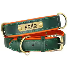 Personalised Leather Dog Collar & Leash Set – Free Engraved Nameplate