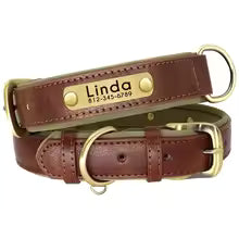 Personalised Leather Dog Collar & Leash Set – Free Engraved Nameplate
