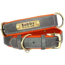 Personalised Leather Dog Collar & Leash Set – Free Engraved Nameplate