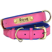 Personalised Leather Dog Collar & Leash Set – Free Engraved Nameplate
