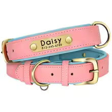 Personalised Leather Dog Collar & Leash Set – Free Engraved Nameplate